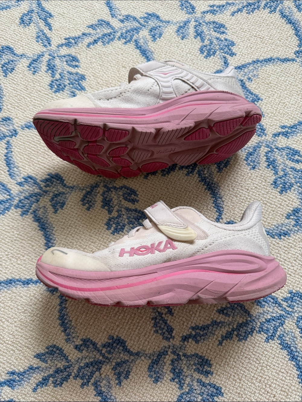 Hoka Kids White and Pink Athletic Sneakers - Picture 2 of 3
